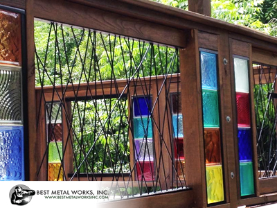 Custom steel rod and angle iron for padio railings.